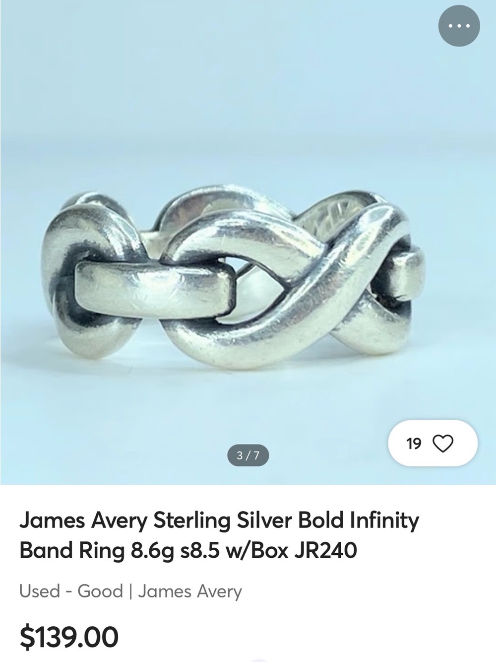 James Avery Silver Bold Infinity Band - Size 7